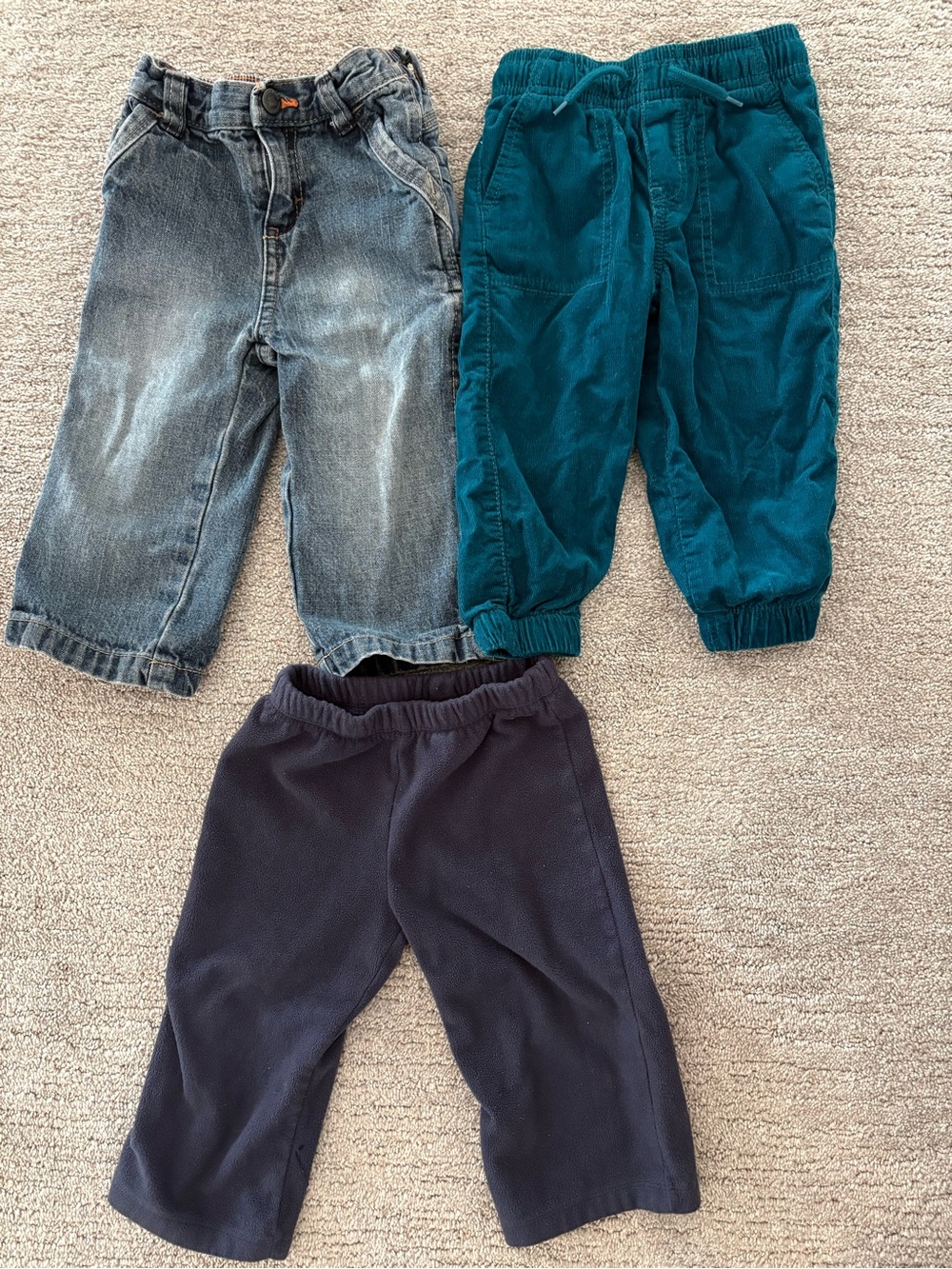 18M Boy Pants Bundle - Teal Corduroy, Navy Fleece & Denim Jeans